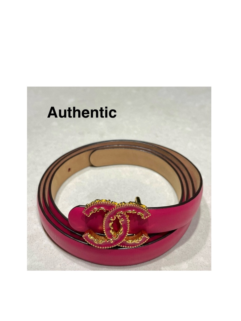 Chanel Fuchsia Leather Belt 90/36 Gold Emblem hot pink excellent condition⭐️⭐️